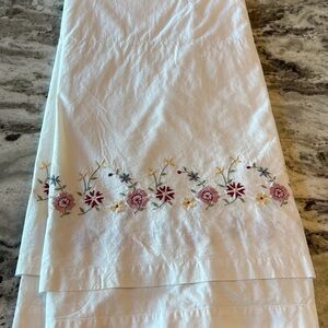 Pottery Barn White with floral embroidery bed skirt